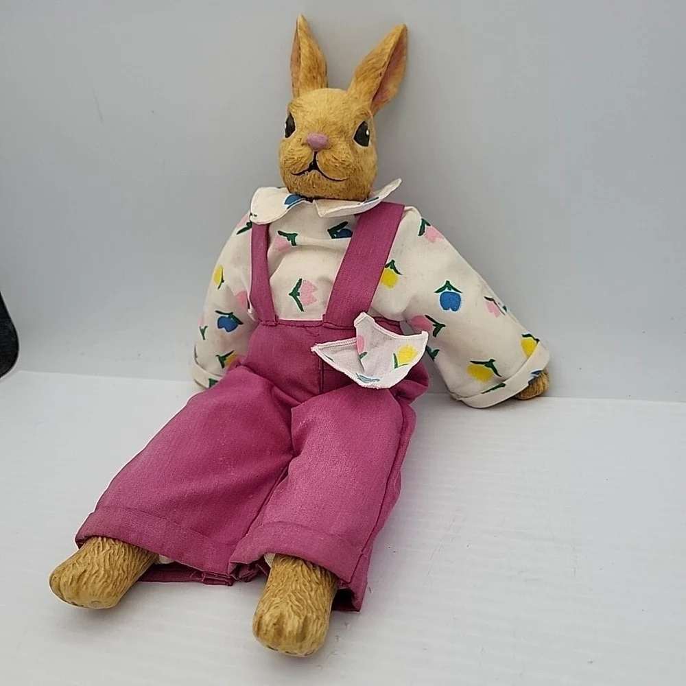 Carlton Cards Ceramic  Bunny Rabbit with Pink‎ Overalls Shelf Sitter